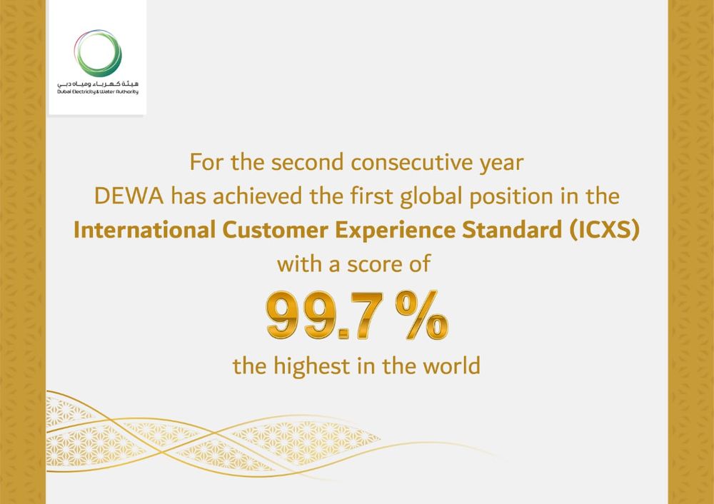 DEWA receives highest score worldwide of 99.7% in the International Customer Experience Standard