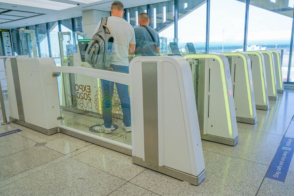Smart Gates at Dubai airports adorn the “Expo 2020 Dubai” logo sticker