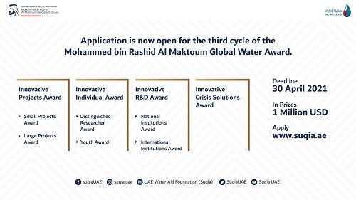Suqia UAE opens registration for 3rd cycle of the Mohammed bin Rashid Al Maktoum Global Water Award and adds a new category