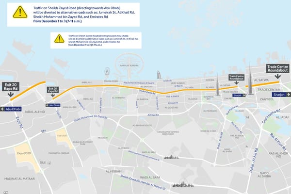 RTA to divert traffic on roads leading to Sheikh Zayed Road in direction of Abu Dhabi on occasion of COP28